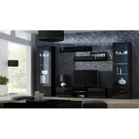 Furniture24 Wohnwand SOHO 4 modernes Wohnzimmer Schwarz / Schwarz Hochglanz