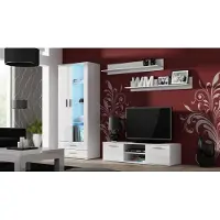 Furniture24 Wohnwand SOHO 11 modernes Wohnzimmer Weiß / Weiß Hochglanz