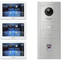 Goliath 2-Draht modulare Video Türsprechanlage Unterputz Set für 1 Familienhaus 3x 7 Monitor 1 Familienhaus Silber + Fingerprint & Feedback Modul Weiß