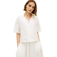 Tommy Hilfiger Relaxed Fit Frayed Linen Blend Shirt, Hemd, Erwachsener, Weiblich, Elfenbein, XS, Kurzärmel