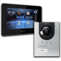 Goliath Hybrid 2-Draht Video Türsprechanlagen Aufputz Set für 1 Familienhaus 1x 7 Monitor 1 Familienhaus Silber