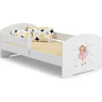Kobi Meble s. c. Kinderbett LUK mit Schutzbarriere 160x80 cm – Mädchenmotiv mit Flügeln, inklusive Matratze und Schublade, sicher und umweltfreundlich, weiß