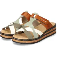 Rieker Pantolette, Keilabsatz, Sommerschuh, Schlappen mit praktischem Klettriemchen