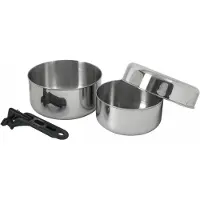 Basic Nature - Biwak Edelstahl 1 Kochset - Topf Gr 1,1 + 1,8 l grau