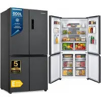 Heinner HSBS-HM600MDNFDXE++, Freistehend, Amerikanische Tür, Anthrazit, Edelstahl, 4 Tür(en), Berührung, LED