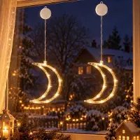 Lapamax 2er-Pack LED Fenster Lichterkette mit Saughaken Batteriebetrieben Weihnachtsdekoration Festival Party Dekoration, Mond