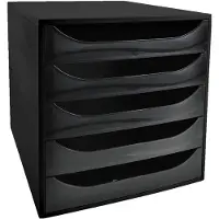 Exacompta ECOBOX Schubladenbox Schwarz, 5 offene Schubladen für A4/A4+, leiser Auszug mit Sicherheitsstopp, kompakt