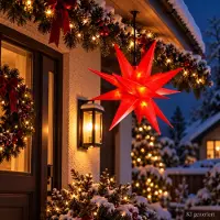 Mojawo LED Weihnachtsstern Rot Ø 25cm Fensterstern Faltstern Innen und Aussen