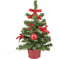 Idena Deko Weihnachtsbaum rot geschmückt 20 LED warmweiß 25cm USB-Anschluss