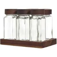 Cook Concept 6-teiliges Gewürzgläser-Set aus Glas mit Akazienholz-Tablett