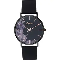 s.Oliver Damenuhr - Rund - Schwarz - 18 mm - Elegante Damenuhr aus Metall mit Qu