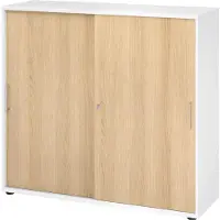 Hjh OFFICE PRO BETA 1753S - 3 OH Weiß/Eiche Schiebetürenschrank Metallgriff