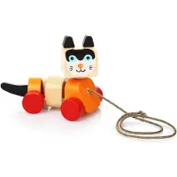 Cubika Holz Katze Ziehfigur - buntes Spielzeug für Kleinkinder