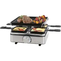 ProfiCook Raclette 4 Personen | inkl. 4 Pfännchen und 4 Holzspachtel | Wendegussplatte | Raclette 4 Pfännchen | 800W | PC RG 1301