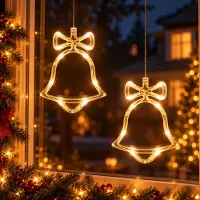 Lapamax 2 Stück LED Fensterlicht mit Saugnapf, Hängende Fenster Lichterkette Innen, Weihnachtsbeleuchtung, Fensterdeko Batteriebetrieben, Glocke