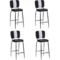 FineBuy 4er Set Barhocker American Diner Schwarz 50er Jahre Retro Barstuhl Sitzfläche mit Rücken-Lehne Fußstütze Sitzhöhe 76 cm