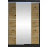 Mirjan 24 Schiebetürenschrank Lino V, mit Spiegel, Kleiderschrank vom Hersteller (Schwarz / Artisan Eiche, mit RGB LED Beleuchtung)