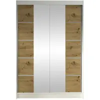 Mirjan 24 Schiebetürenschrank Lino V, mit Spiegel, Kleiderschrank vom Hersteller (Weiß / Artisan Eiche, ohne Beleuchtung)