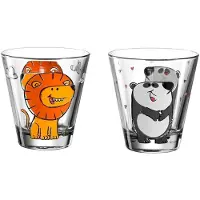 Leonardo Kinderbecher "Kinderbecher Bambini 215 ml 2er Set", bunt (löwe, panda), Glas, Trinkgefäße, Kinderbecher