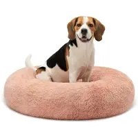 Lionto Donut Hundebett, rundes Hundesofa mit Plüschbezug & Anti-Rutsch-Noppen, weich & gemütlich, 80 cm Durchmesser, rosa