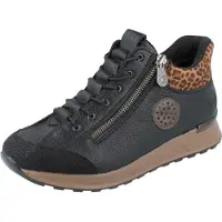 Rieker Sneaker "Ready2GO", Damen, Gr. 39, wärmend, schwarz (schwarz, leo), Lederimitat, Textil, Schuhe Sneaker, Schnürboots, High Top Sneaker, Stiefelette mit Soft-Einlage