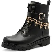 Marco Tozzi Schnürstiefelette BY GMK, Damen, Gr. 36, Textil, schwarz, Lederimitat, Schuhe Schnürstiefelette, Blockabsatz, Schnürboots mit edler Zierkette mit GMK-Lettern