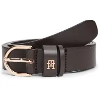 Tommy Hilfiger Ledergürtel "ESSENTIAL EFFORTLESS 2.5 cm breit GOLD" Logoemblem, weiche Haptik, ovale Einfachdornschließe