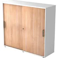 Hjh OFFICE PRO BETA 1753S - 3 OH Weiß/Nussbaum Schiebetürenschrank Streifengriff Kunststoff