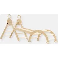 Buxibo Mini Klettergerüst – Holz Kletterbogen mit Rutsche und Rampe – Montessori Spielgerät für drinnen – 176x47x82 cm – Natur