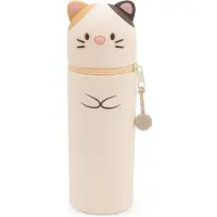 Nici Mäppchen und Stiftehalter Katze Angy 2in1 - beige - Weiches Silikon, 18 cm