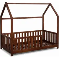 Buxibo Kinderbett – Hölzernes Hausbett mit Sicherheitsgittern – Kleinkindbett – 60x120 cm – Walnuss
