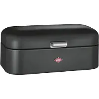 Wesco Brotkasten "Grandy - Brotdose", schwarz (mattschwarz), B:25,5cm H:16,5cm L:41cm, Stahlblech, Lebensmittelaufbewahrungsbehälter, Brotkasten, Lüftungslöcher auf der Rückseite, Metallschaniere