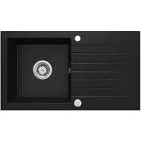 Deante | Granitspüle 1-Kammer mit Abtropffläche - Schwarz - Schlagfest und Elegant - Ideal für kleine Küchen