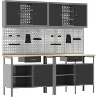 Syfax Werkbank-Set 8 pcs Rot und Grau Pulverbeschichteter Stahl