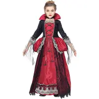 Finidi Vampirin Kleid mit Unterrock und Reifrock, Halsband mit Stein
