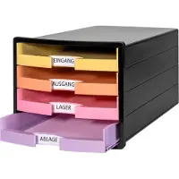 HAN Schubladenbox IMPULS schwarz/pastell 1013-139, DIN A4, DIN C4 mit 4 Schubladen