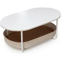 Relaxdays Couchtisch, mit Stoffkorb, oval, Beistelltisch mit Stauraum, HxBxT: 55x100x45 cm, MDF & Eisen, weiß-beige