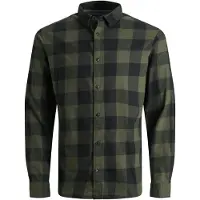 Jack & Jones Langarmhemd "JJEGINGHAM TWILL SHIRT L/S NOOS", Herren, Gr. S, N-Gr, schwarz (olivgrün, schwarz), Web, Obermaterial: 100% Baumwolle, kariert, slim fit, Rundhals, Hemden Langarmhemd