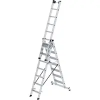 MUNK Günzburger Steigtechnik MUNK Stufen- Mehrzweckleiter mit Wandlaufrollen und Nivello Traverse 3x7 Stufen