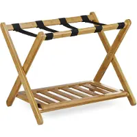 Relaxdays Kofferständer Bambus, klappbar, für Koffer & Reisetaschen, 2 Ablagen, Gepäckablage, HBT 53 x 68 x 47 cm, natur
