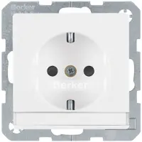 Berker Steckdose SCHUKO mit Beschriftungsfeld u. erh.BS Q.1/Q.3 polarweiß, samt, Typ F, Weiß, Duroplast, IP20, 250 V, 16 A