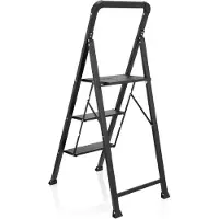 Hjh OFFICE SOLID W6 | 3 Stufen - Klappleiter Schwarz