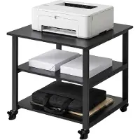 Relaxdays Druckertisch mit Rollen, 3 Ebenen, HxBxT: 53 x 50 x 50 cm, Rolltisch für Drucker, Büro, Druckerhalter, schwarz