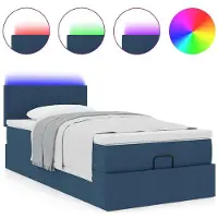 vidaXL Ottoman-Bett mit Matratze & LEDs Blau 90x190 cm Stoff
