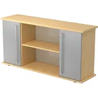 Hjh OFFICE PRO KAPA SB | Sideboard | mit Türen - Ahorn/Silber Sideboard Chromgriff Metall