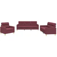 vidaXL 3-tlg. Sofagarnitur mit Kissen Weinrot Stoff