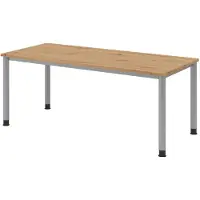 Froschkönig24 Schreibtisch H-Serie | 4-Fuß-Gestell | höheneinstellbar | extrem stabil, Größe Tischplatte:180 x 80 cm, Farbe Tischplatte:Asteiche, Farbe Gestell:Silber