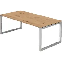 Froschkönig24 Schreibtisch R-Serie | Rahmen-Gestell | höheneinstellbar | extrem stabil, Größe Tischplatte:200 x 100 cm, Farbe Tischplatte:Asteiche, Farbe Gestell:Silber