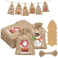 Sonstiges Adventskalender Jutesäckchen 24 Stück 10 x 15 cm mit Baum Anhänger