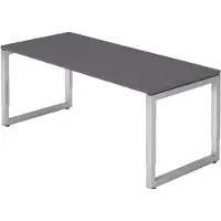 Froschkönig24 Schreibtisch R-Serie | Rahmen-Gestell | höheneinstellbar | extrem stabil, Größe Tischplatte:180 x 80 cm, Farbe Tischplatte:Graphit, Farbe Gestell:Silber